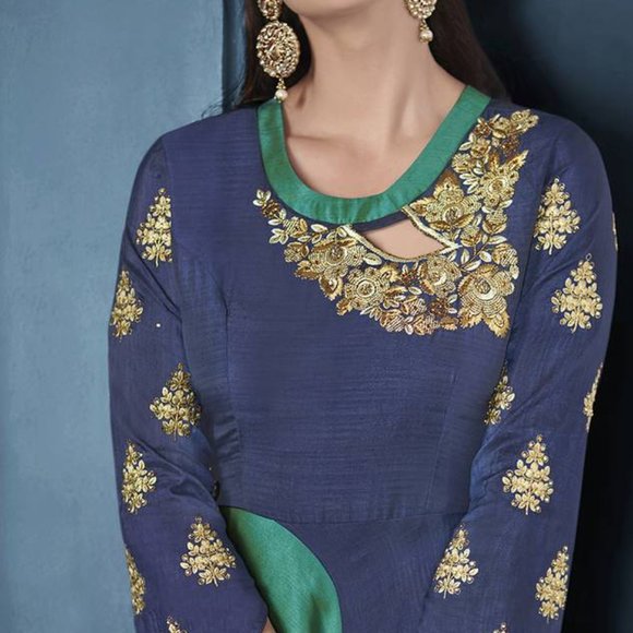 NAVY-BLUE EMBROIDERED TAFFETA SALWAR - Picture 3 of 3
